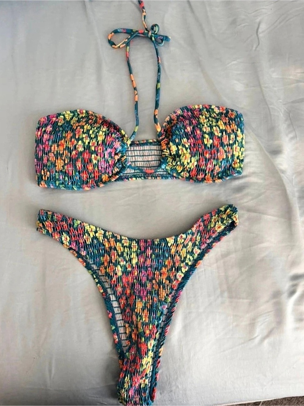 Floral Bikini Set in Blue & Pink Like New